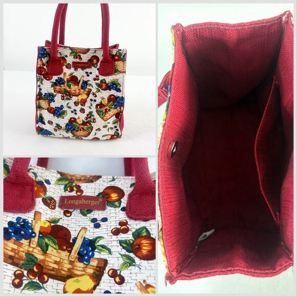 🍓Longaberger Homestead Canvas Fruit Basket Print Mini Tote Clutch Bag - Picture 3 of 7